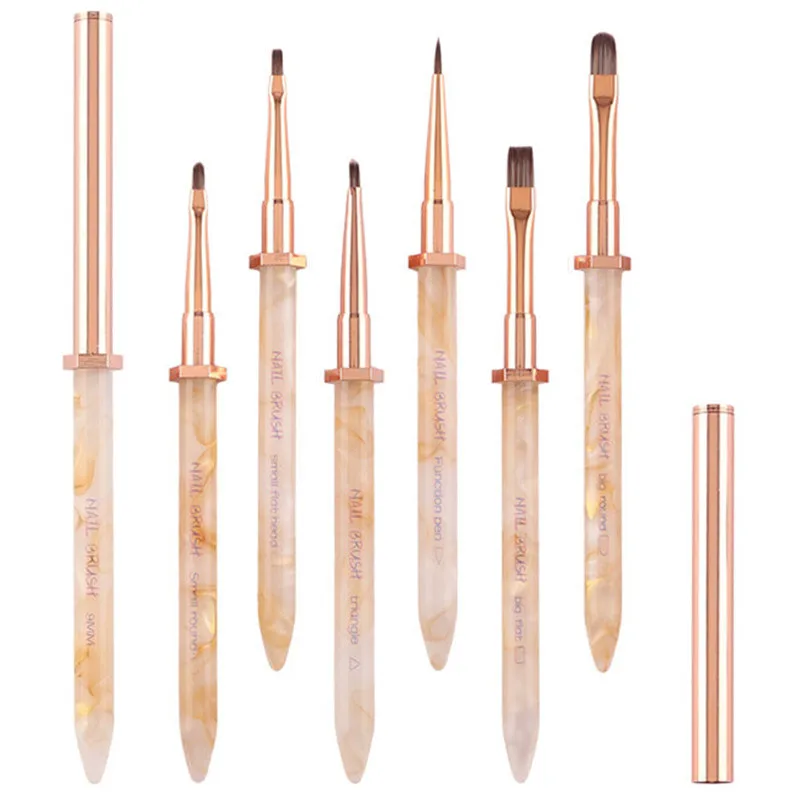 1/6 قطعة فرشاة الأظافر النايلون الشعر مسمار فرشاة فنية الثلاثي مسمار اللوحة فرشاة جل الأشعة فوق البنفسجية من الأكريليك فرشاة مسحوق