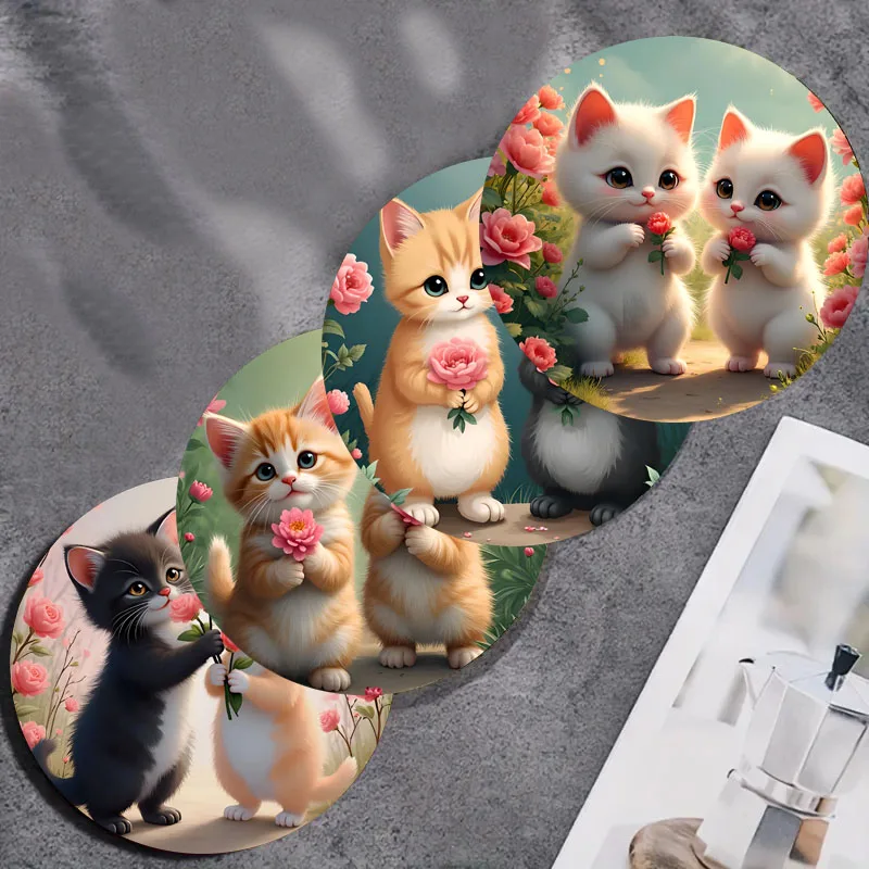4 Cat printed coasters, suitable for daily family party deco