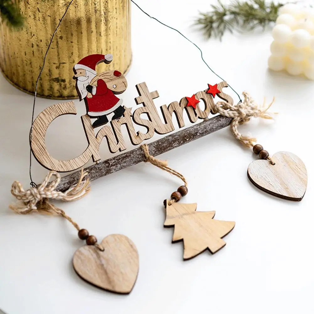 Christmas Pendant Decoration Holiday Pendant Ornament Festive Christmas Wooden Sign Door Hanging Plaque Decoration Set for Home