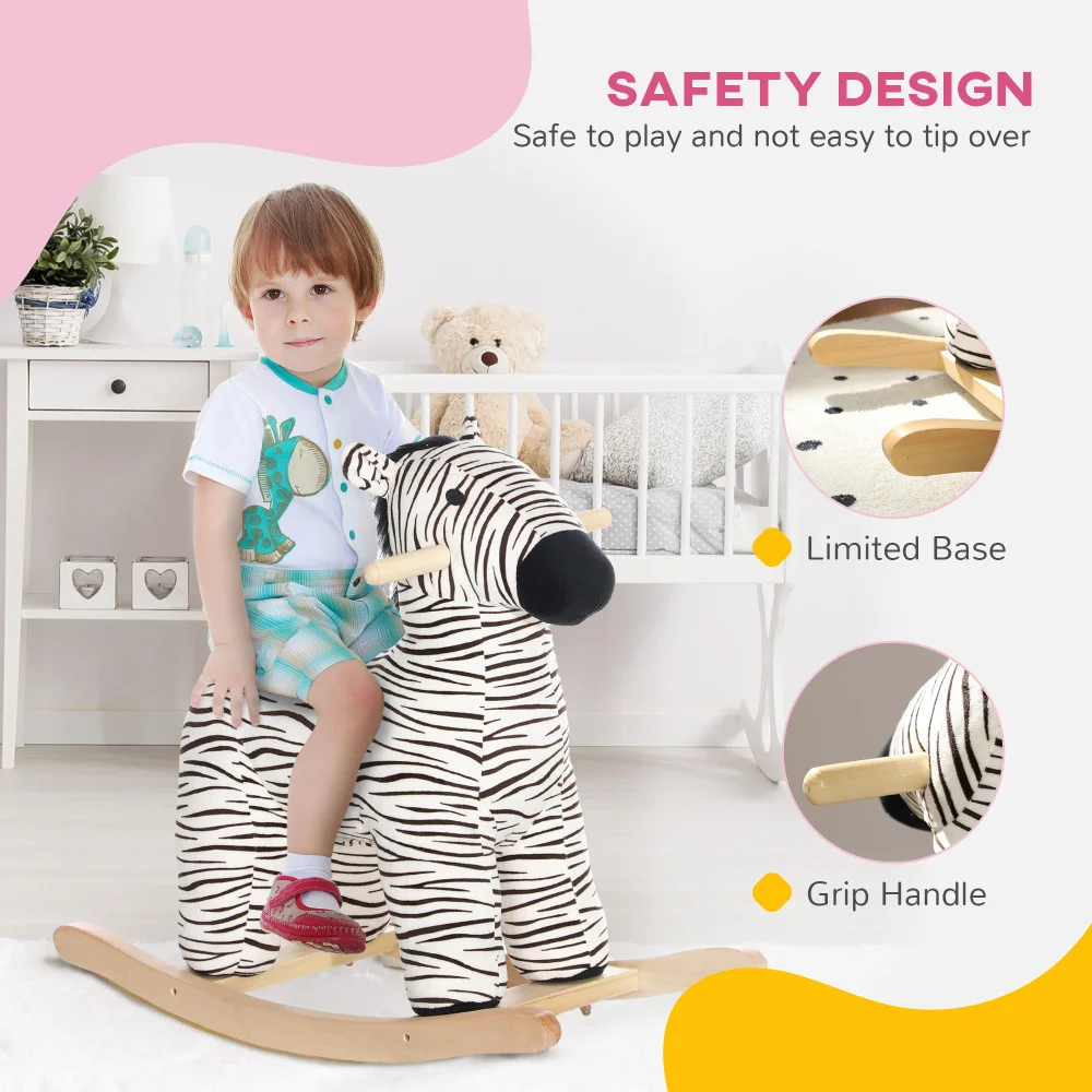 Cavalo de balanço, animal de balanço infantil, passeio em forma de zebra com som realista para meninos e meninas de 2 a 4 anos, preto