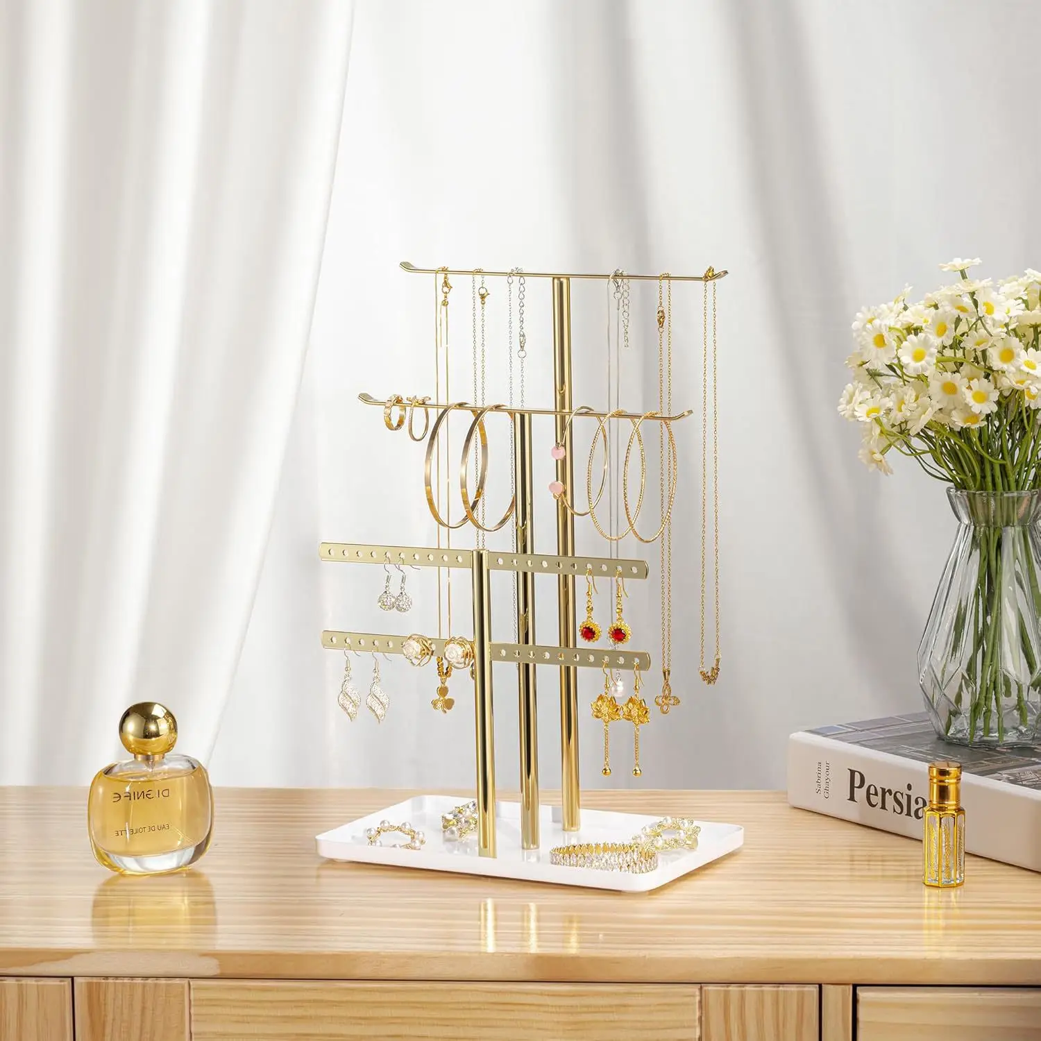 

Women Jewelry Tower For Storage a gift for women for necklaces earrings and bracelets Gold Color Jewelry Organizer