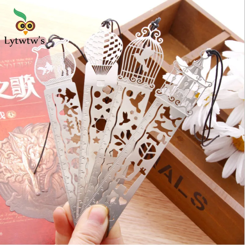 1 Pcs Straight Ruler Metal measuring Tool Stationery Drawing Gift School Office Supply Bookmark Creative Horse Birdcage Hollow