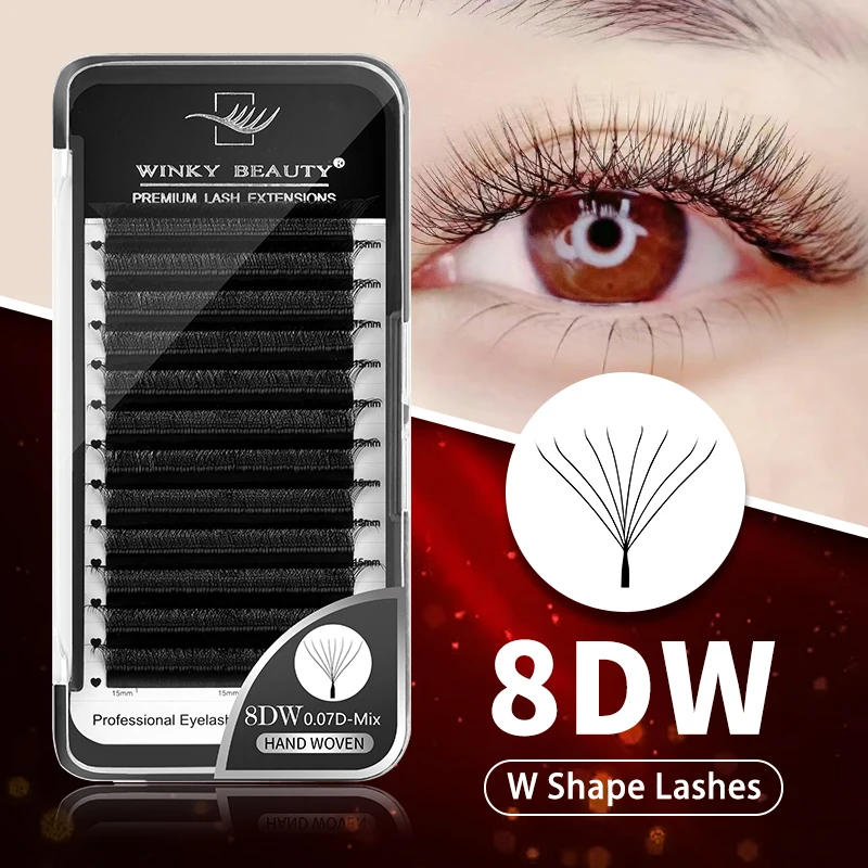 Ciglia di estensione ciglia a forma di W di lunghezza mista Ciglia naturali morbide prefabbricate con effetto fioritura per trucco di bellezza 6DW/7DW/8DW