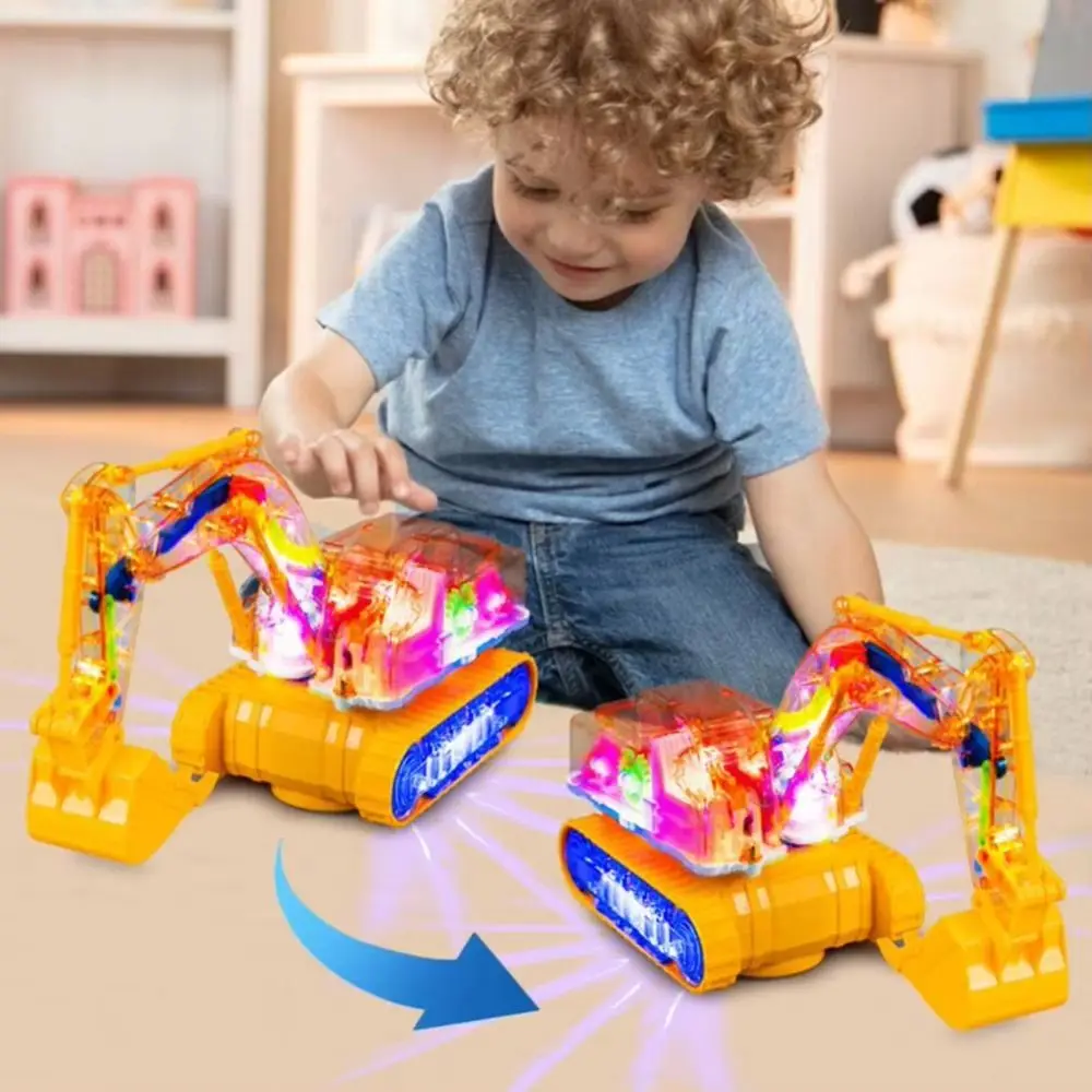 LED Transparent Gear Car Toy Electric Engineering Vehicle Mechanical Gear Excavator Toy Learning Light Music