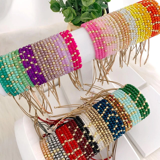 Pulseras de cuentas de cristal multicolor para Mujer pulsera de hilo de joyeria de Moda ajustable venta al por mayor AliExpress