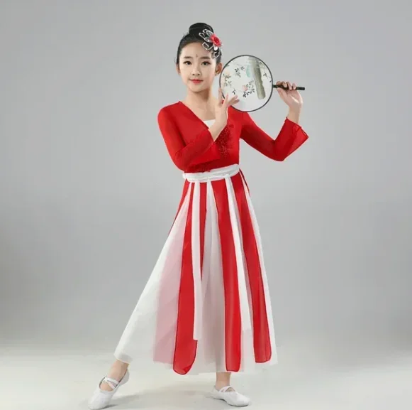 Hanfu Klassische Tanzkostüme Traditionelles elegantes chinesisches Fächertanzkleid Kinder Yangko Dancewear Folk Regenschirm Tanzkleidung
