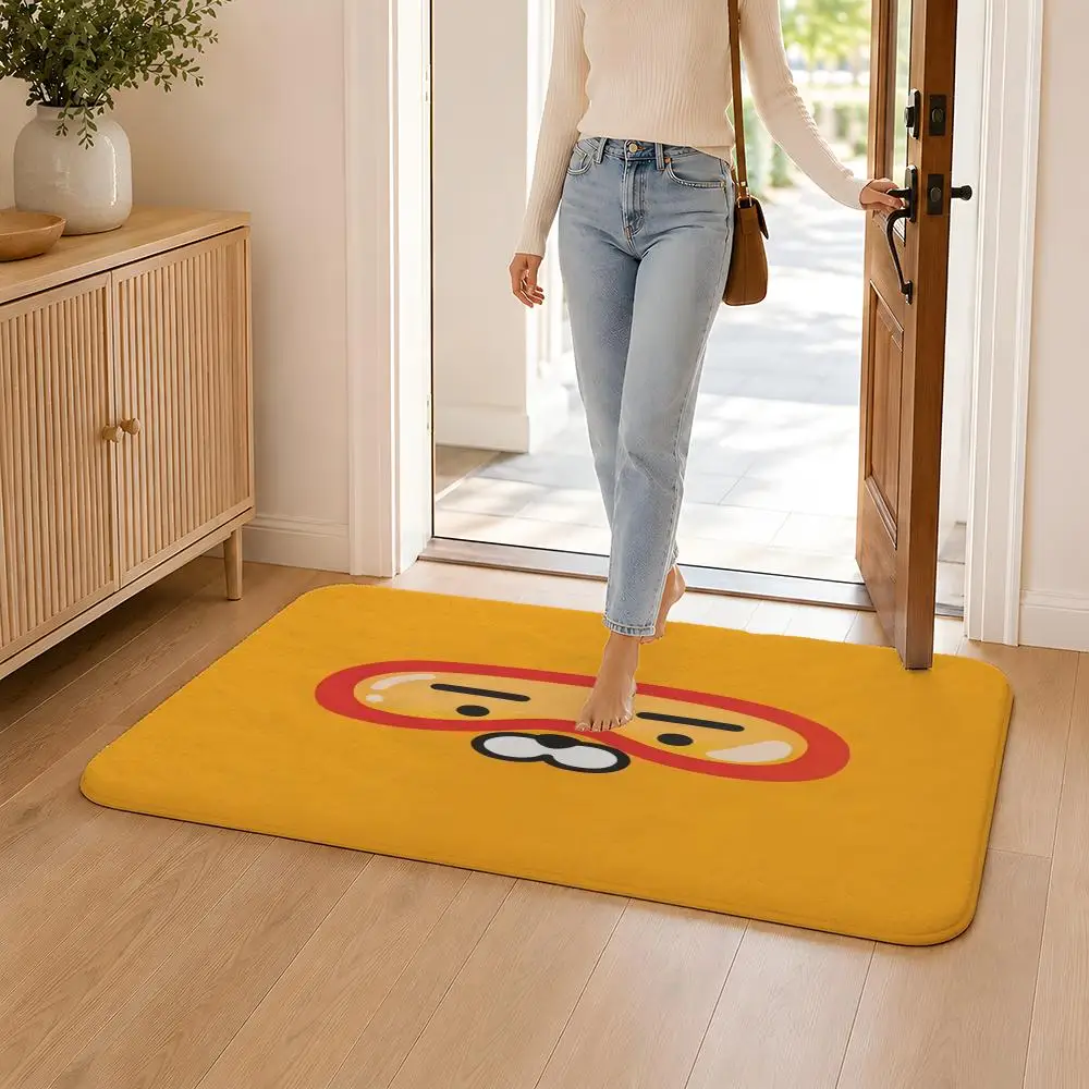 K-Kakao Friends R-Ryans Floor Mat Flannel Rug Non Slip Absorbent Soft Washable For Entryway Hallway Bathroom Kitchen Decor