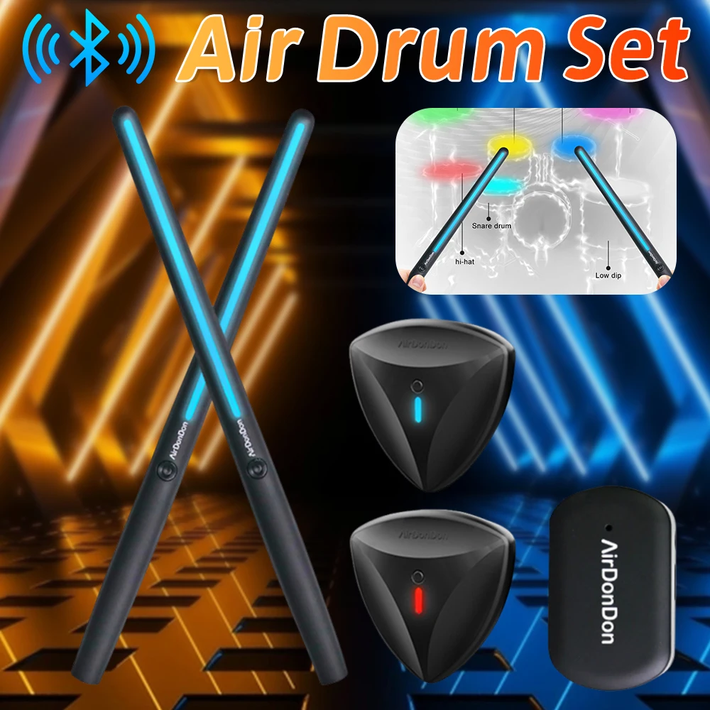 

Портативный комплект воздушных барабанов, адаптер для воздушных барабанов, Bluetooth-совместимые виртуальные барабанные палочки, реалистичный эффект для начинающих и профессионалов