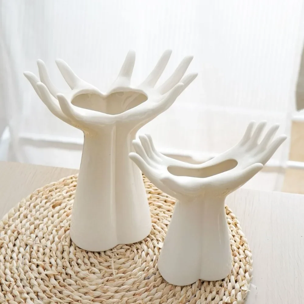 Creative Ceramic Gesture Vase Creative White Ceramic Flower Arranging Device Living Room Porch Study Luxury Home Decoration