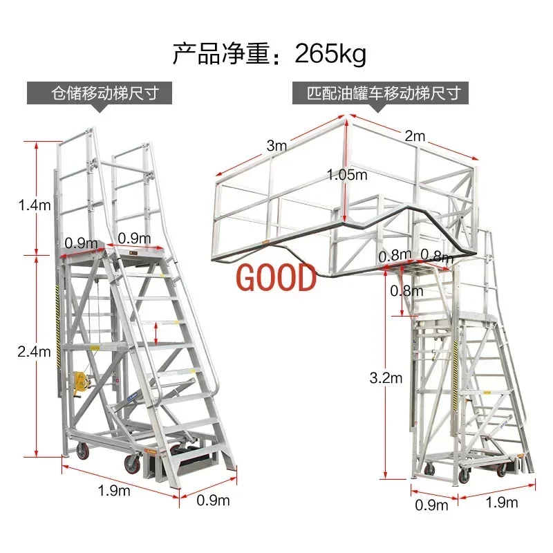 Climbing Mobile Platform Ladder with Wheels Oil Tank Ladder Working Height 3.2M Hand Crank