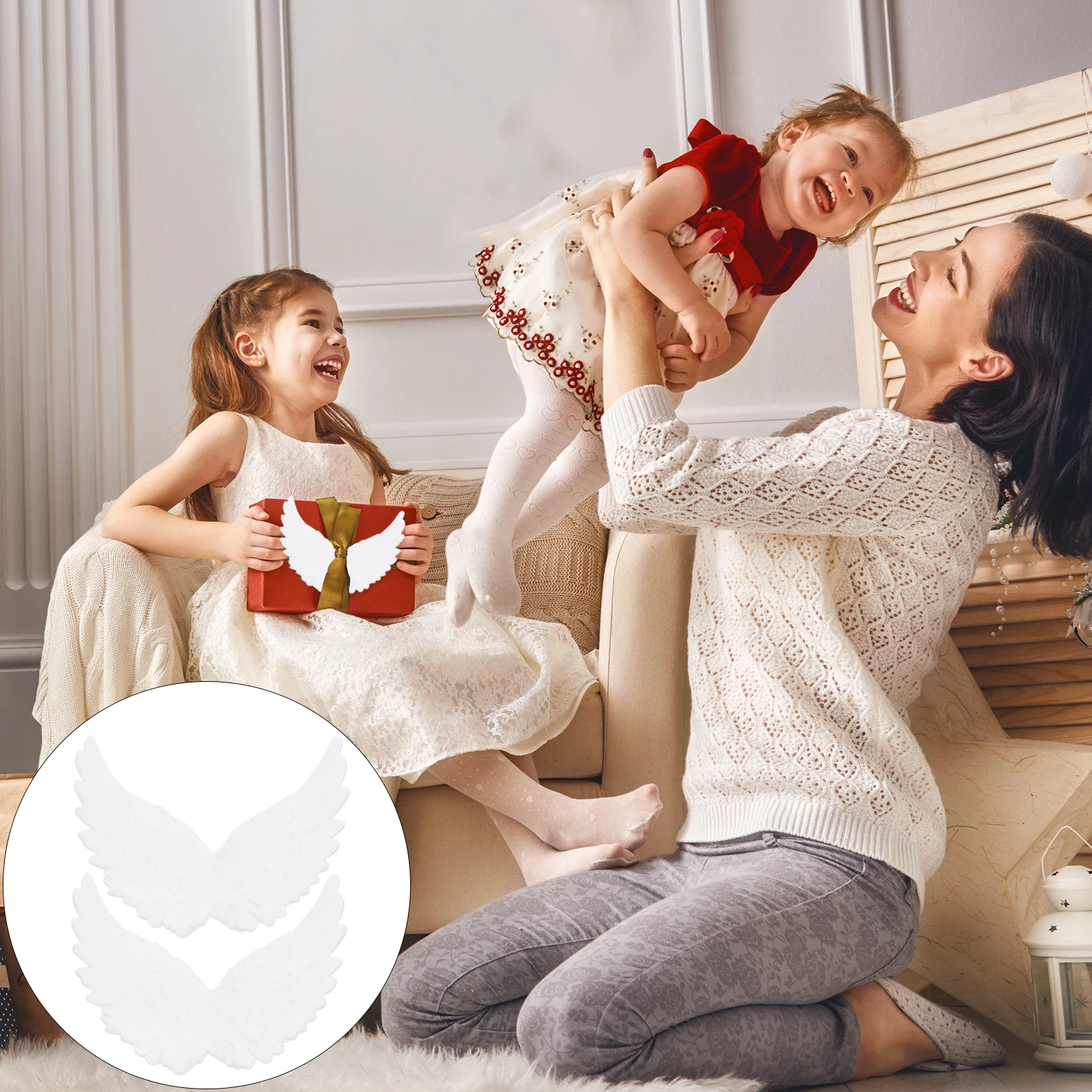 6 pçs asas de anjo acessórios plástico branco diy artesanato decoração para árvore de natal grinalda sinos de vento guirlanda decoração diy anjo