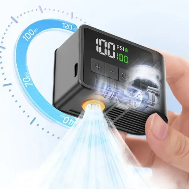

Mini Bike Air Pump Portable USB Rechargeable 120PSI Digital Display Electric Inflator with 3 Nozzles for Bicycle