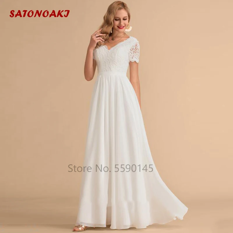 Vestidos De Novia Simple Elegant Chiffon Lace Wedding Dress 2023 for Women Short Sleeve V-neck Princesa Bridal Gown Robe Mariée