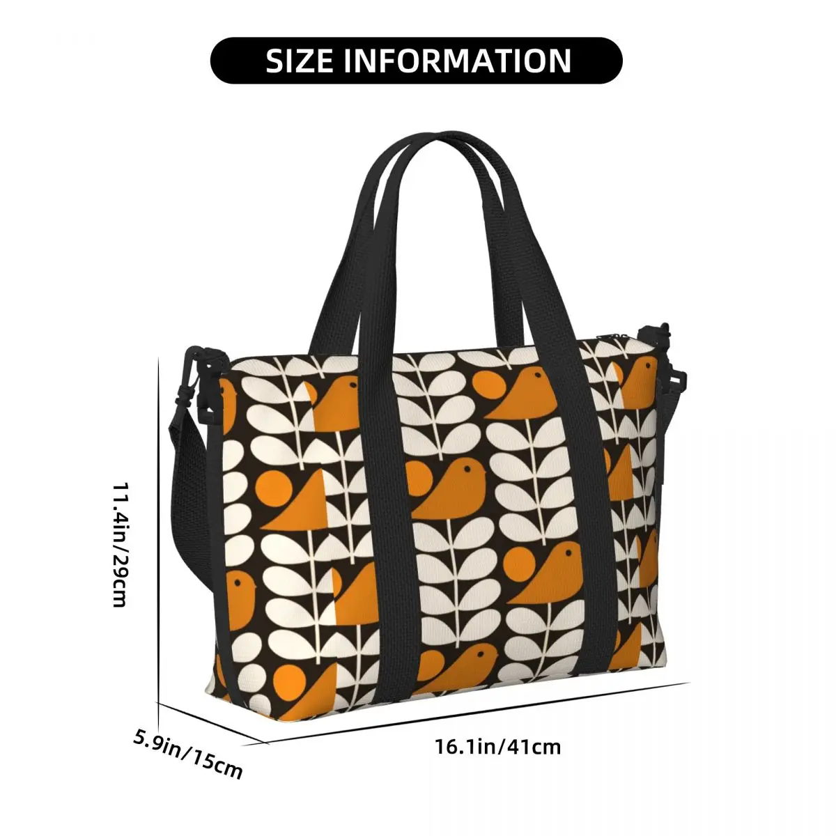 Borsa tote da spiaggia personalizzata Multistem Birds Nero Bianco Arancione Donna Orla Kiely Scandi Borse da viaggio per palestra da spiaggia con grande scomparto