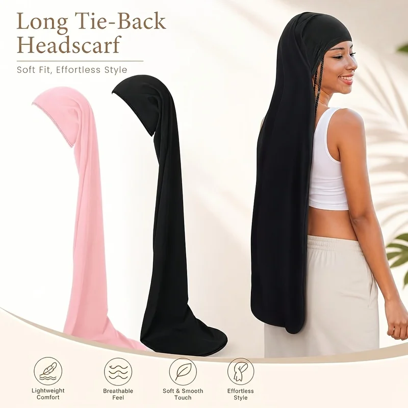 2pcs Headscarf Bonnet Hair Cap, Breathable Smooth Fabric, Extra Long Tie‑Back for Women, Braids Locs Long Hair Night Protection