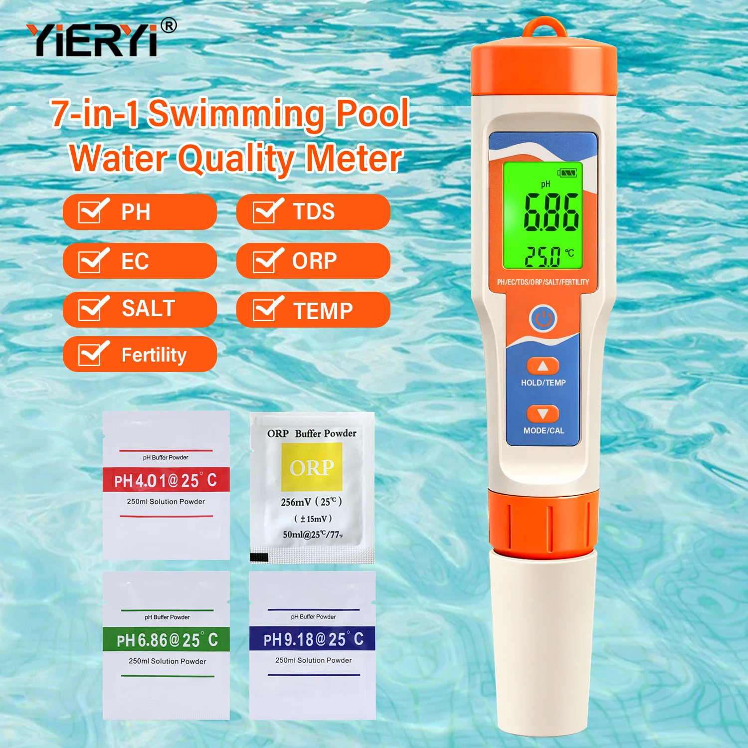 

New 7 In 1 Digital PH EC TDS ORP Salinity Fertility Temperature Water Quality Tester Pen With ATC For Aquarium Hydroponics Spa
