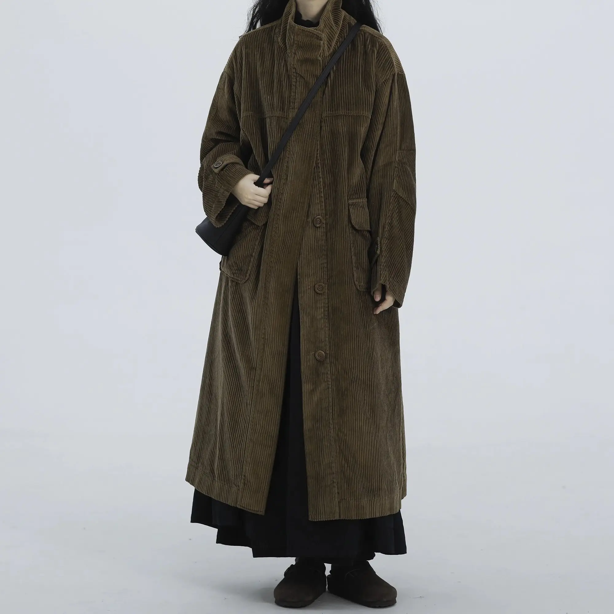 Autumn and Winter Women's Windbreaker Corduroy Long Casual Cotton Jacket