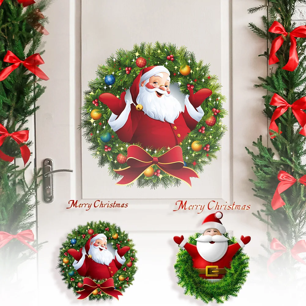 Santa Claus Merry Christmas Wall Sticker For 2024 Christmas Festival Decoration Living Room Home Window Door New Year Poster