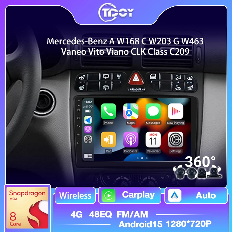 

Autoradio For Benz C Class W203 2005-2009 Wireless Carplay Android Auto 2Din Android 15 Car Stereo Radio GPSNavigation Amplifier