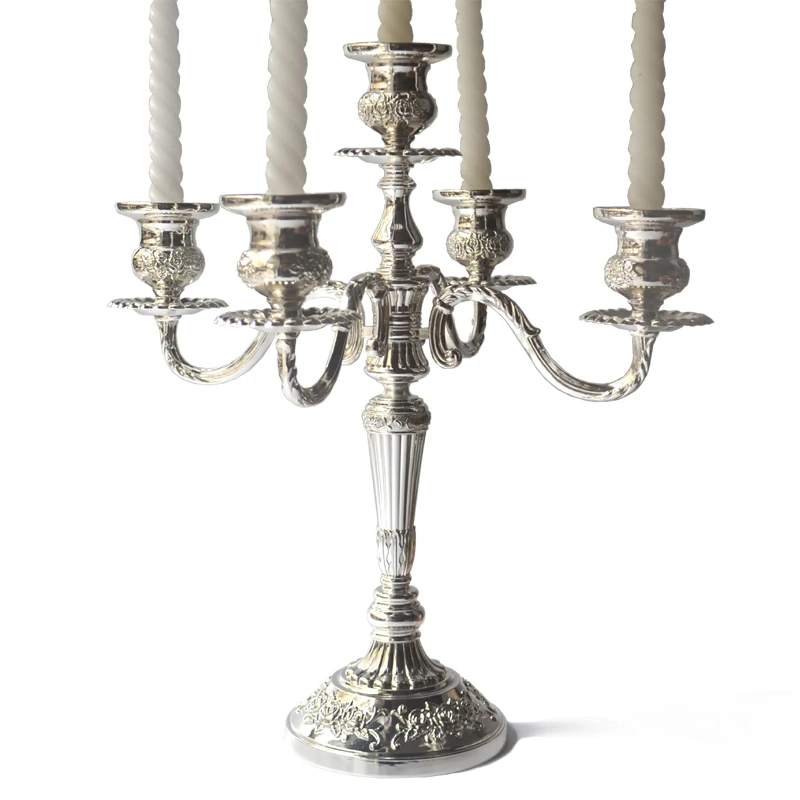 Creative Tall Silver Glod Candlestick Metal 3/5 Arm Candle Holders Retro Luxury Wedding Centerpieces Candlelight Dinner Gift