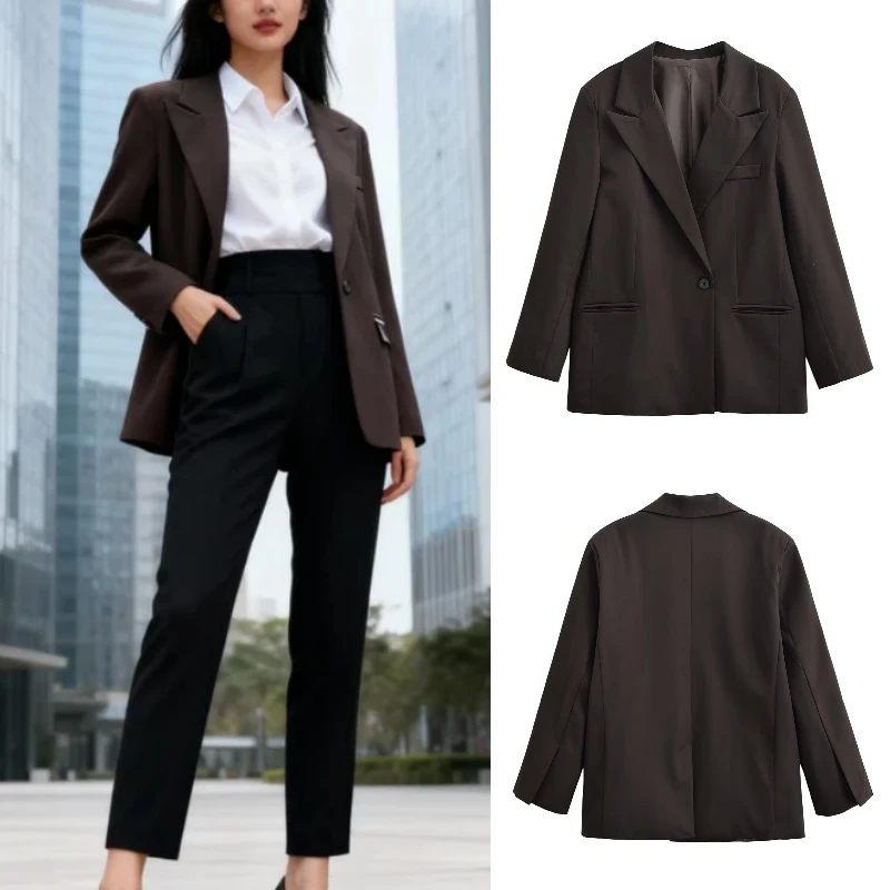 Jaqueta estilo ocidental texturizada marrom profundo 2025 outono/inverno moda elegante nova chegada