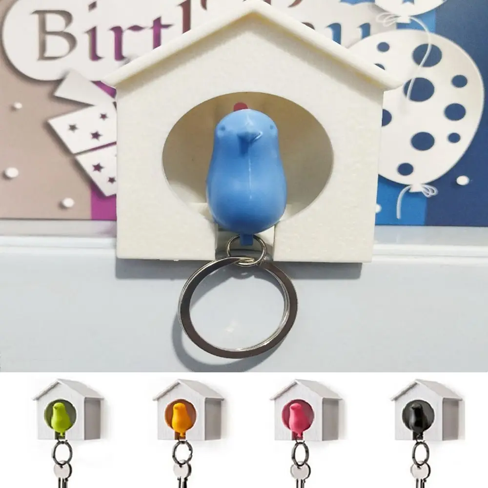 Fashion Plastic Sparrow Key Holder Wall Mounted Birdhouse Shape Sparrow House Keychain Bird Whistle Decorative Key Hanger Keys