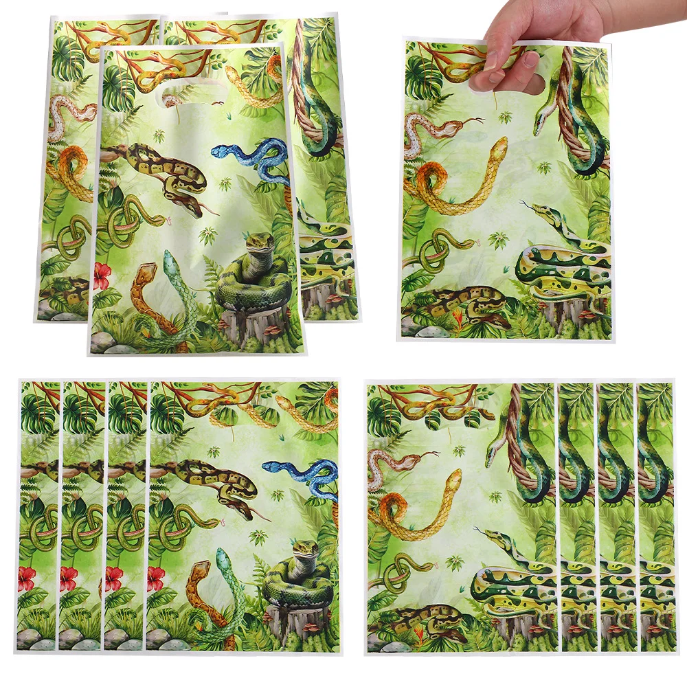 Bolsa de Regalo con Diseño de Serpiente de Dibujos Animados, Bolsa de Plástico para Dulces con Temática de Reptiles de la Selva, Decoración para Fiestas de Cumpleaños de Niños y Niñas, Artículos para Baby Shower