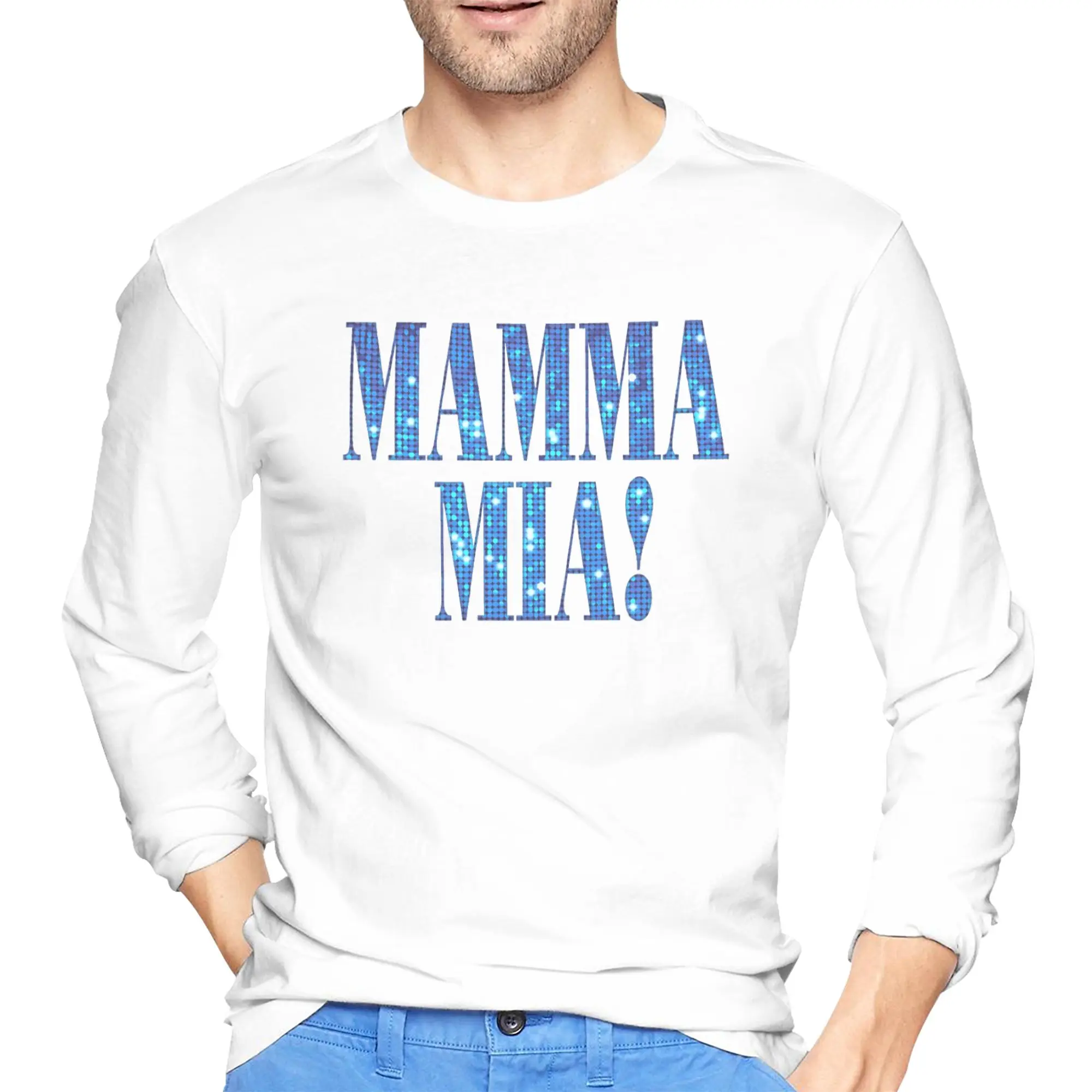 

Mamma Mia -disco Men's Long Sleeved T-shirt Casual Round Neck T shirts Spring and Autumn Men tops
