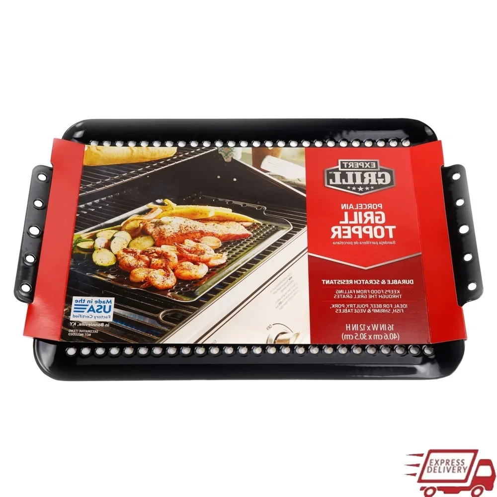 

Porcelain Grill Topper Fish Shrimp Vegetables Durable Scratch Resistant Heat Safe Non Stick Dishwasher Safe BBQ Accessory