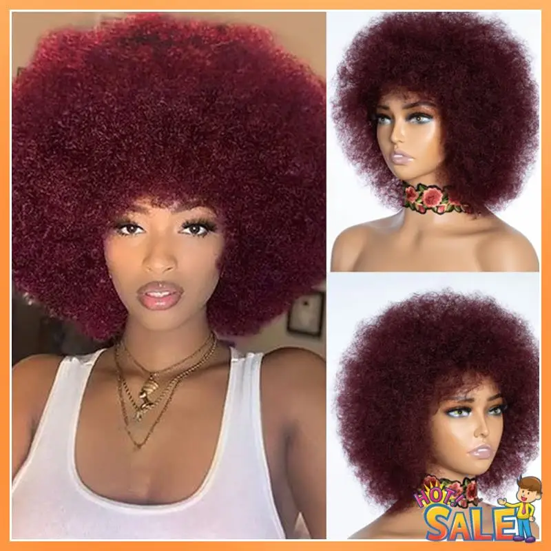 

AB68 1 Piece African Afro Burgundy Wig Curly Wig Brazilian Hair Short Fashionable Wig Red For African Girls