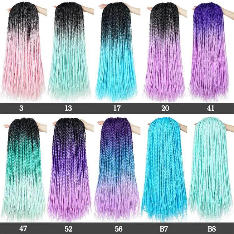 20 Color Crochet Hair Ombre Box Braids 24 Inch Zizi Braiding Hair Pre Stretched Synthetic Hair Extension For Braids Women