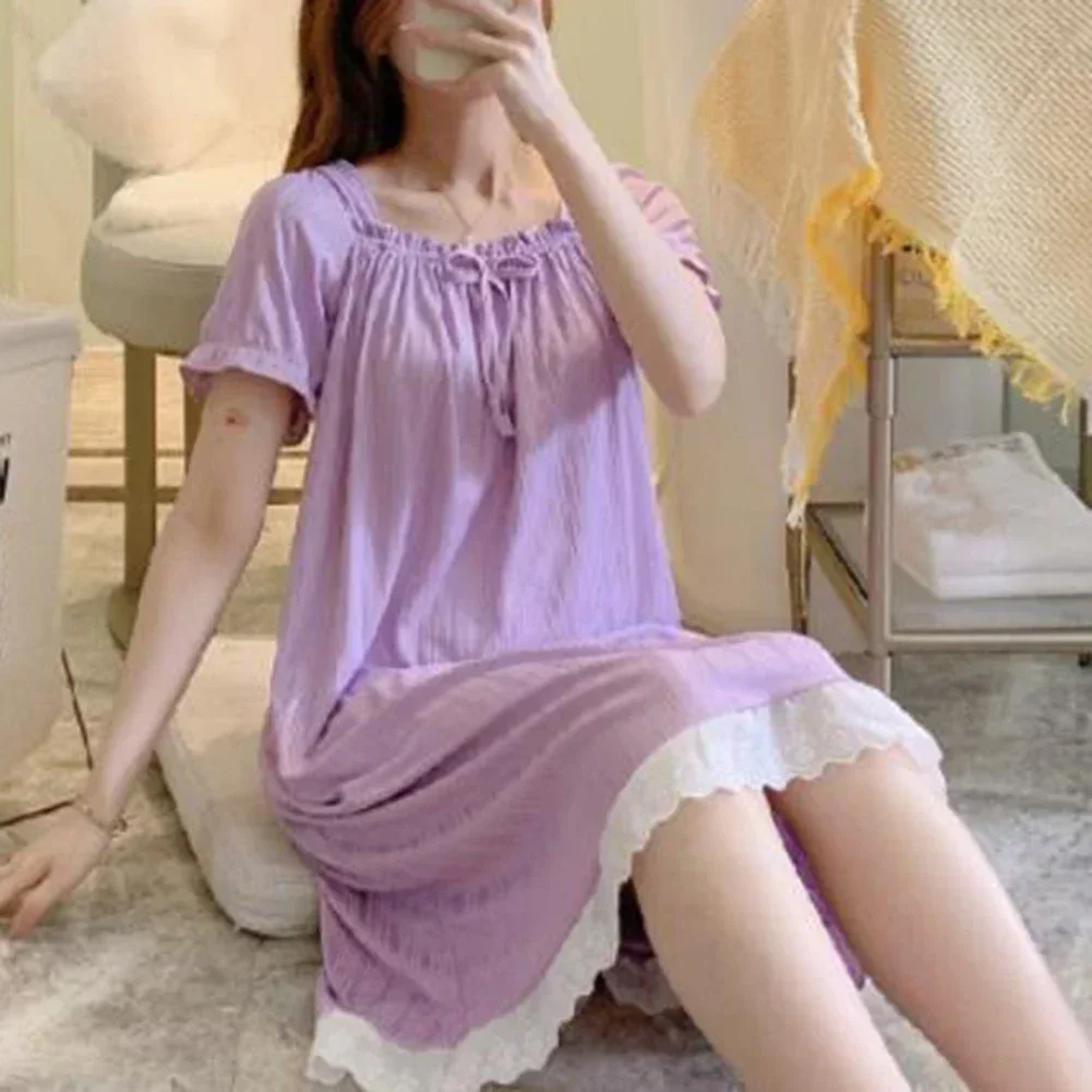 

All Season Sleepwear Dress Nightdress Short Sleeves Home Wear Womens Nightdress All Seasons Use Casual Home Wear