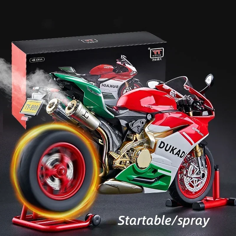 โมเดลรถมอเตอร์ไซค์ 1:9 1199 Panigale ผลิตจากโลหะผสมแบบหล่อขึ้นรูป พร้อมเสียงและไฟ ของเล่นรถออฟโรด ของสะสม พร้อมฟังก์ชั่นพ่นสี