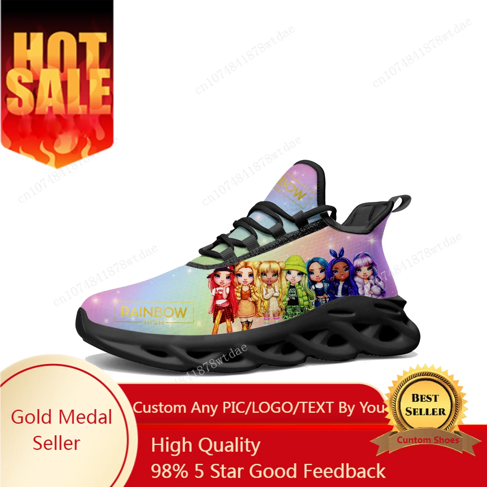 

Rainbow High Girls Flats Sneakers Mens Womens Teenager Sports Running Shoes High Quality Anime Custom Lace Up Mesh Footwear