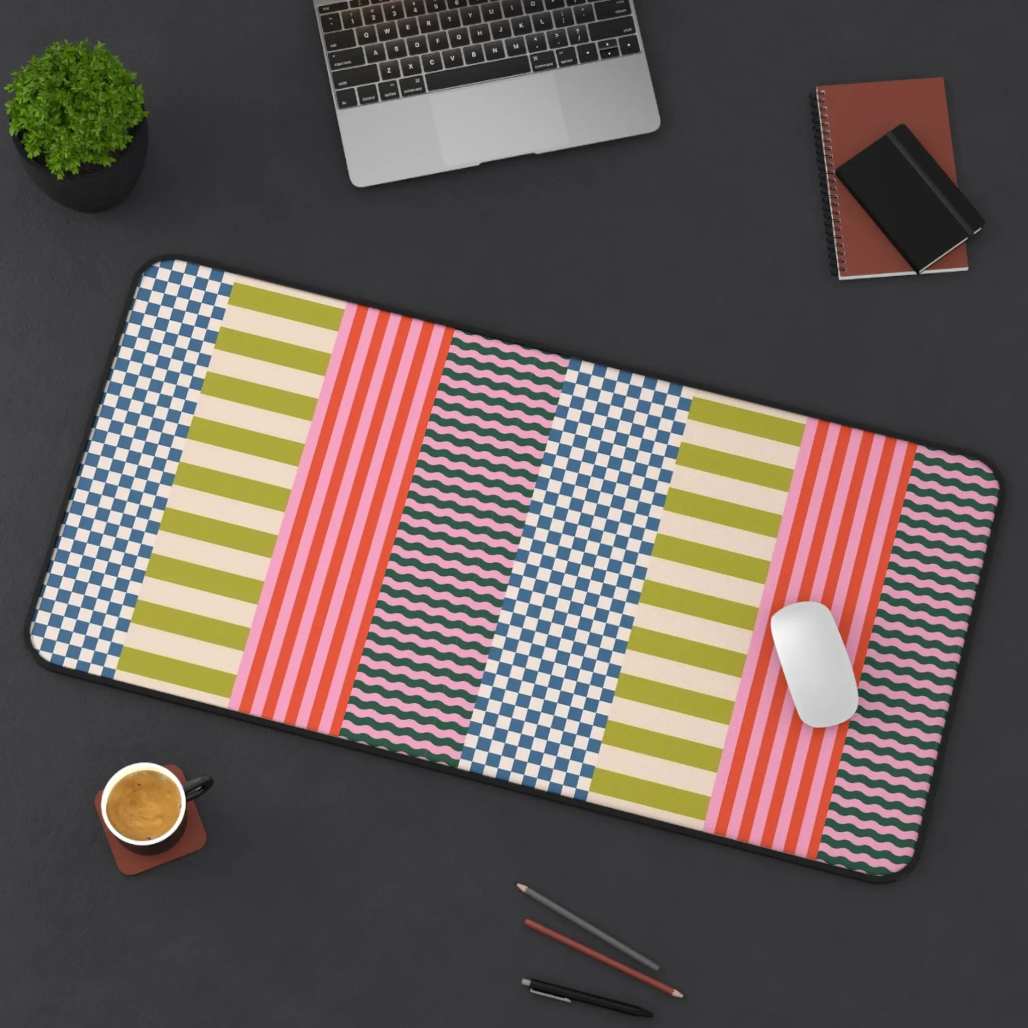 Geometric Color Block Checkered Stripe Modern Stylish High-quality Placemat, Modern Geometric Pattern Mouse Pad, Gamer Gift