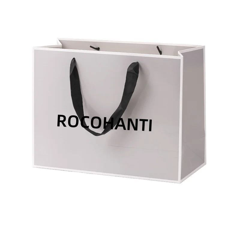 10- 100 PCS Recycled Lamination Custom LOGO Grey Wig Apparel Packaging Gift Paper Shopping Packing Bag Printing
