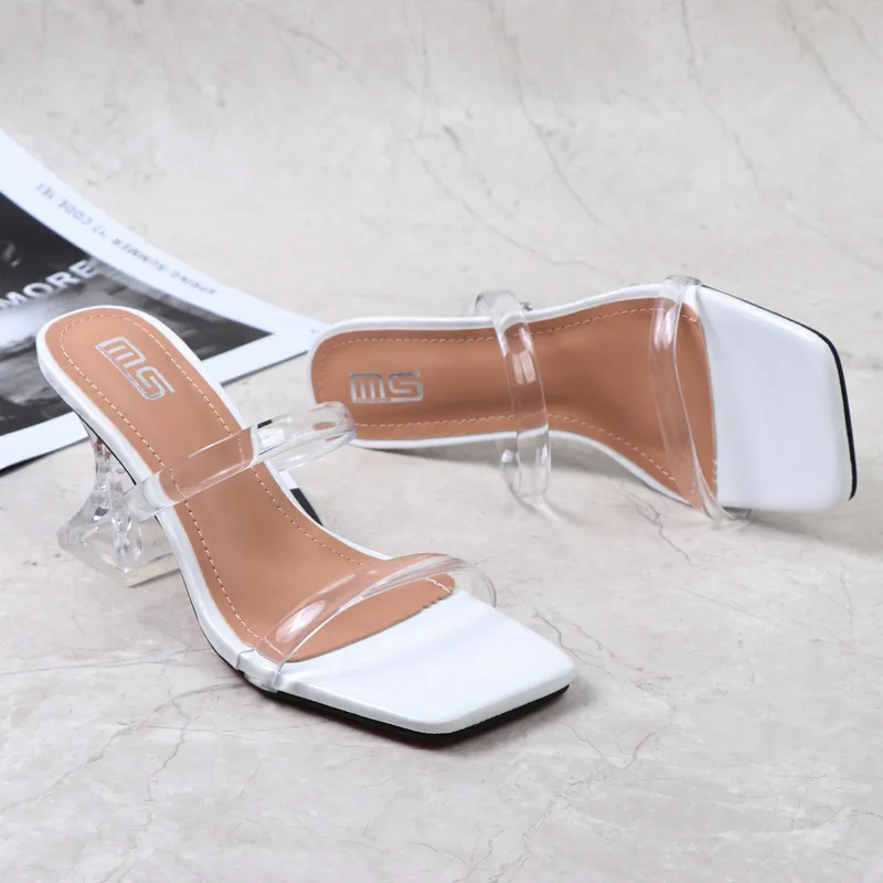 2022 New Summer Plus Size 42 Transparent Thin Strap Woman Shoes High Heels Sexy Open-toed Women Sandals Slipper Women