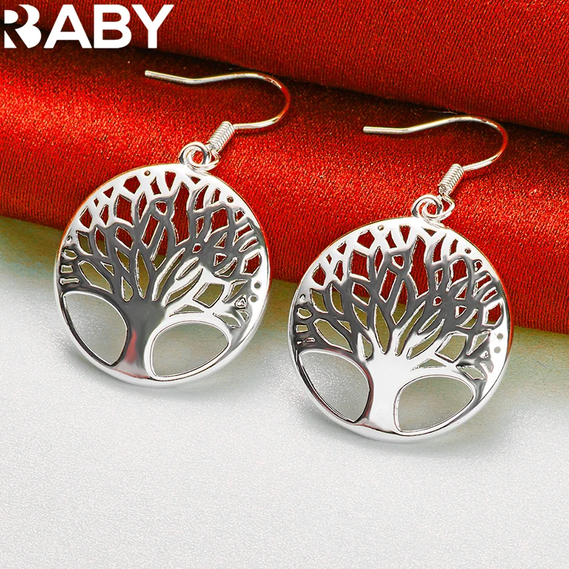 

925 Sterling Silver Beautiful Circle Tree Drop Earrings For Woman Lady Wedding Party Engagement Gift Fashion Charm Jewelry