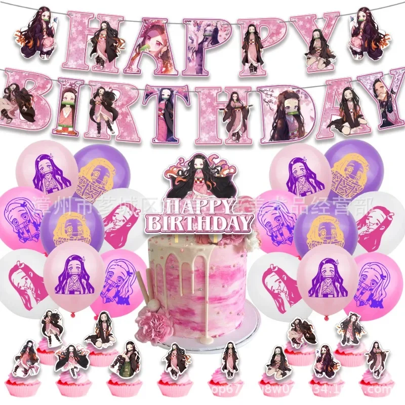 

New Demon Slayers Kamado Nezuko Theme kawaii Party Decoration Supplies Paper Cup Plate Baby Shower Girl Birthday Favors