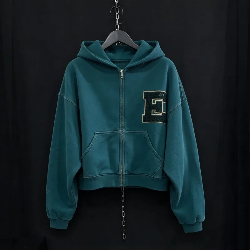 Ultra Loose ERL Jacket Towel Embroidered Large E Zipper Hoodie Retro No. 76 Hoody Oversized Men Women Hiphop Street Outfit
