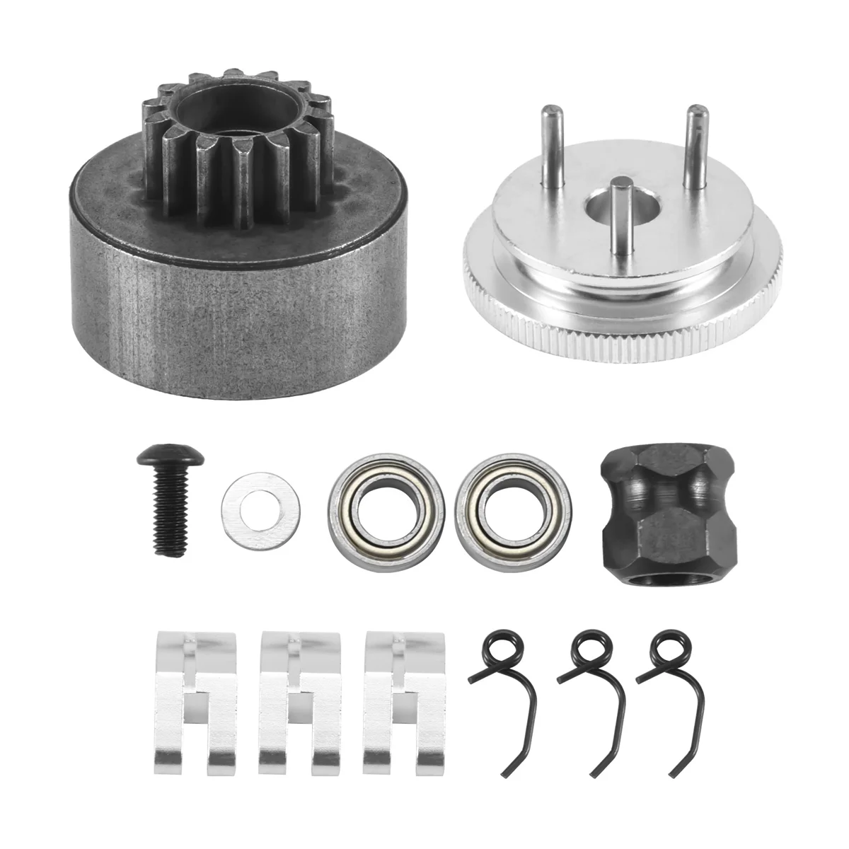 RC Clutch Bell 14T Gear Bearing Clutch Shoes Springs Cone&Engine Nut Flywheel Assembly for 1/8 RC Model Nitro Car HPI HSP Traxxa