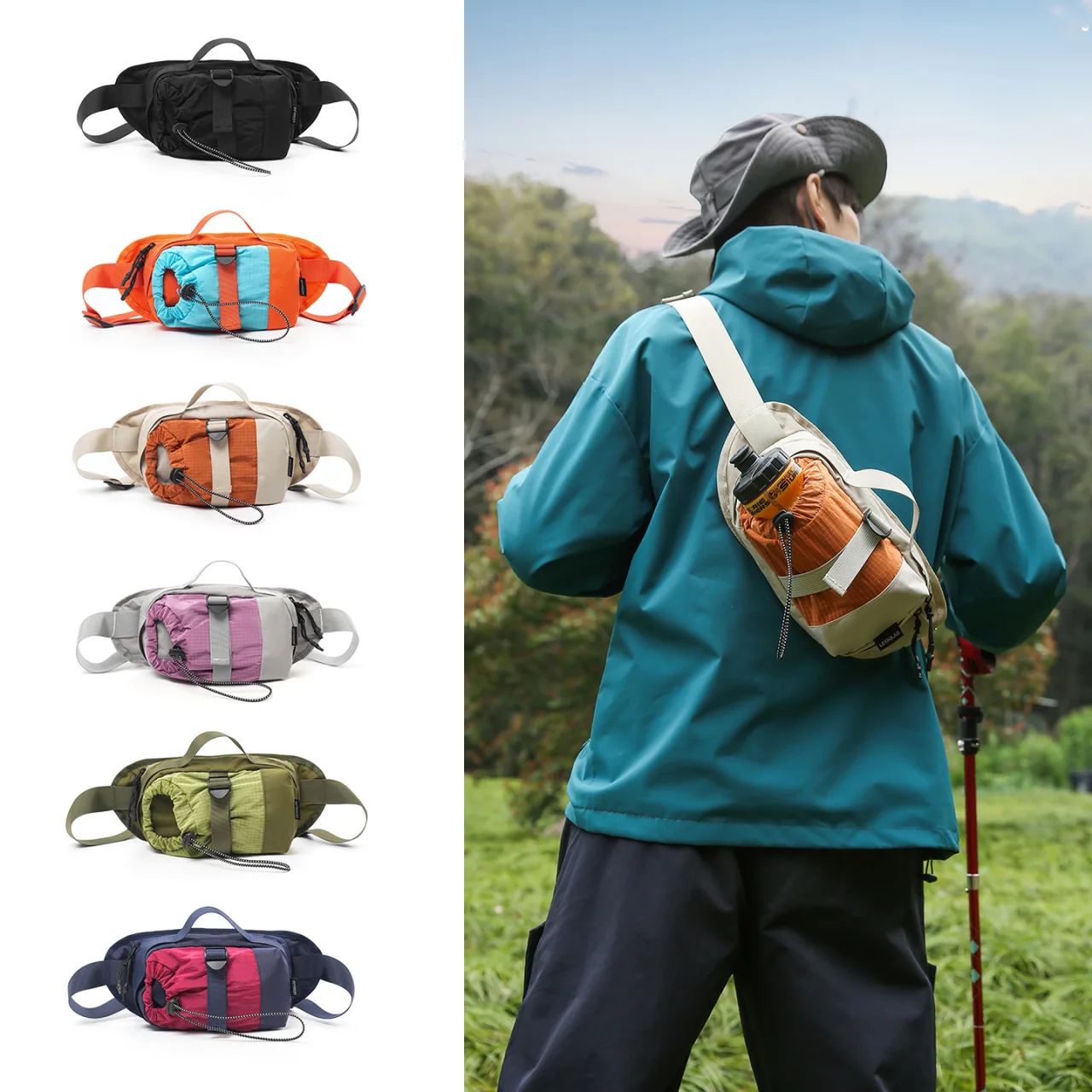 Unisex Crossbody Bag – Korean Minimalist Design Compartment with Water Bottle Holder for Hiking Climbing