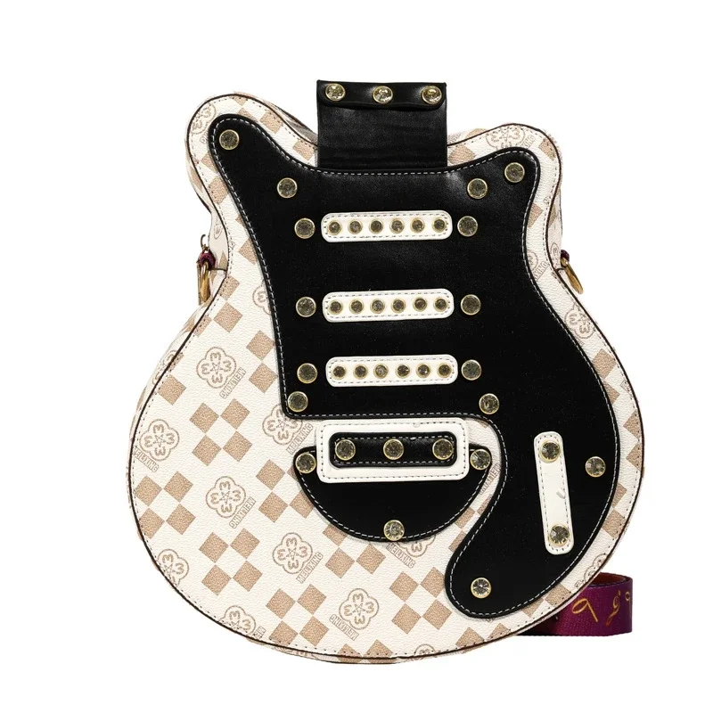 Luxury Guitar Shape Bag Hard PU Purse and Handbag for Women Fashion Rivet Personality Design Popular Crossbody Shoulder Backpack