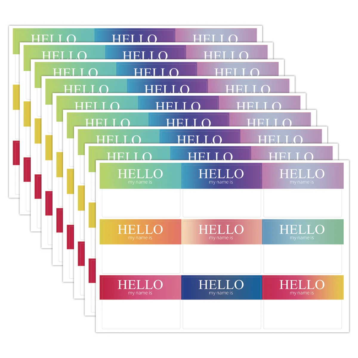 10 Sheets Rainbow Name Tag Labels, Hello My Name is,Creative Name Tag Stickers for  Celebrations Office School Home Accessories