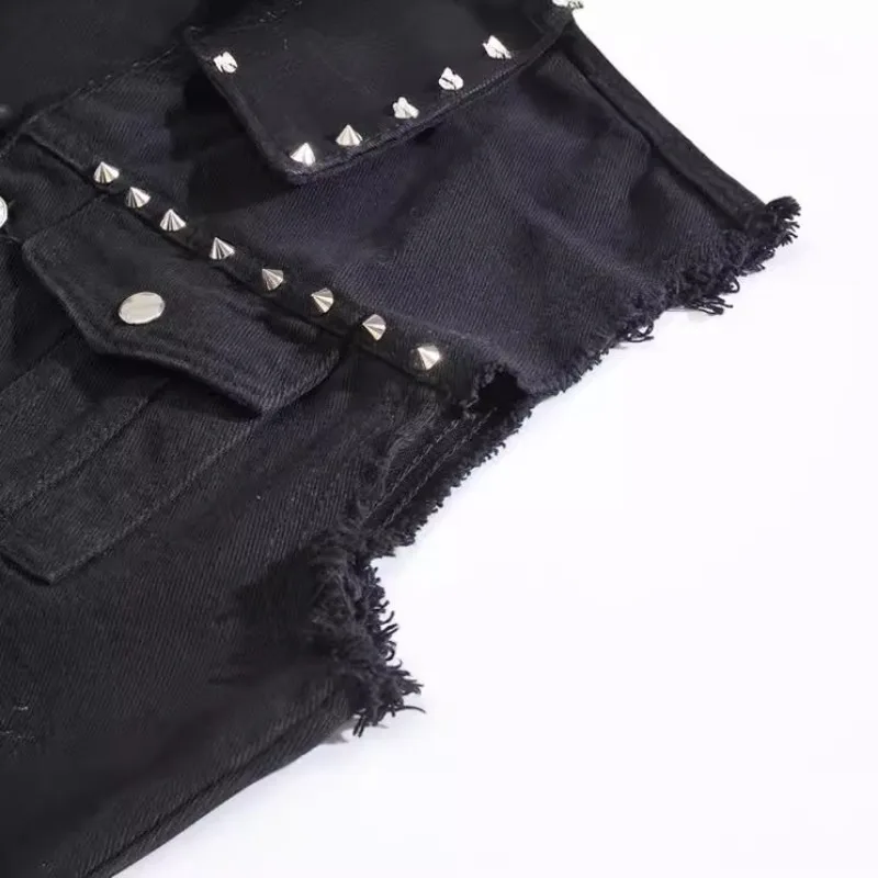 Gilet da uomo alla moda primavera, estate e autunno nero di grandi dimensioni Locomotiva Commercio estero Gilet con rivetti Versione coreana Gilet sottile