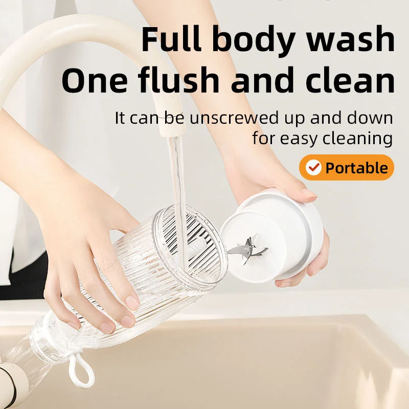 C008-ホワイト電動フルーツジューサーブレンダージュースミキサーミニ500ML - ワイヤレスポータブル家庭用USB充電6枚刃ギフトジュースCu