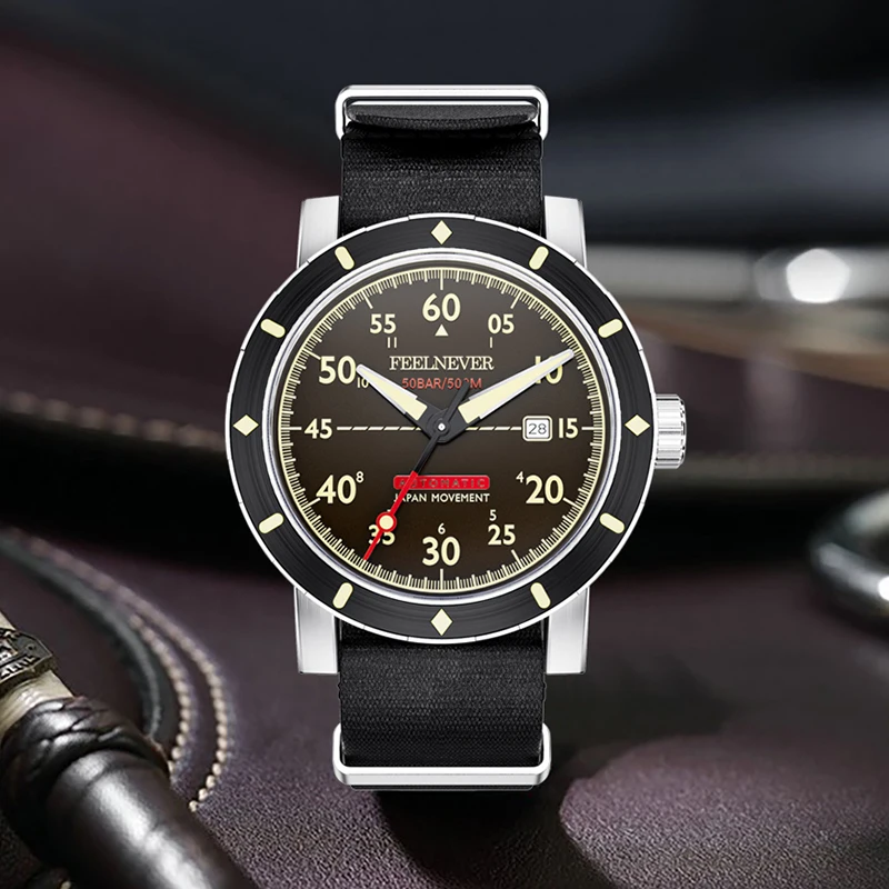 FeelNever แบรนด์หรูนาฬิกาสําหรับชายแฟชั่น Casual กีฬากันน้ําอัตโนมัติสายไนลอน 316L สแตนเลสนาฬิกา