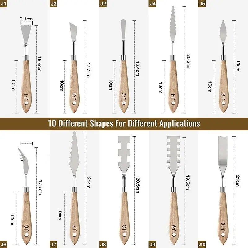 10 Stks/set Painting Messen Met Houten Handgreep Handvat Roestvrijstalen Paletmes Set Olieverfschilderij Metalen Messen Kleur Mengkrabber
