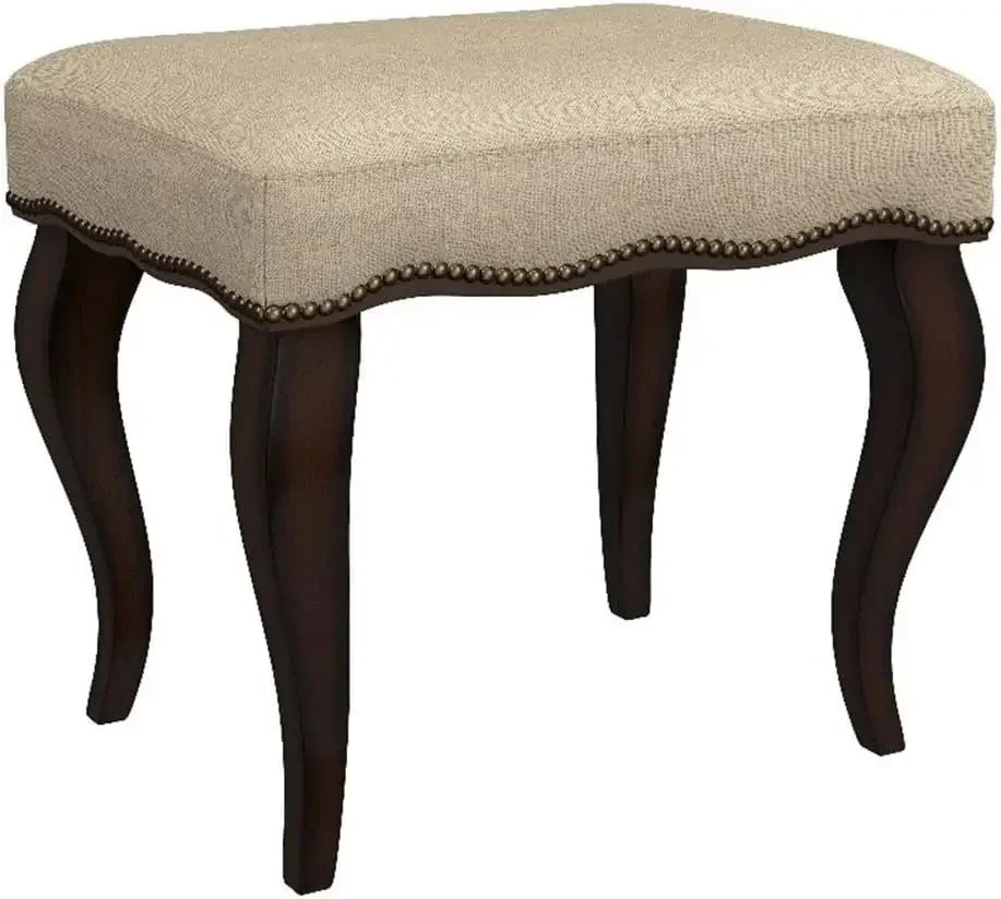 Hamilton Wood and Upholstered Backless Vanity Stool for Makeup Room and Bathroom, Burnished Oak