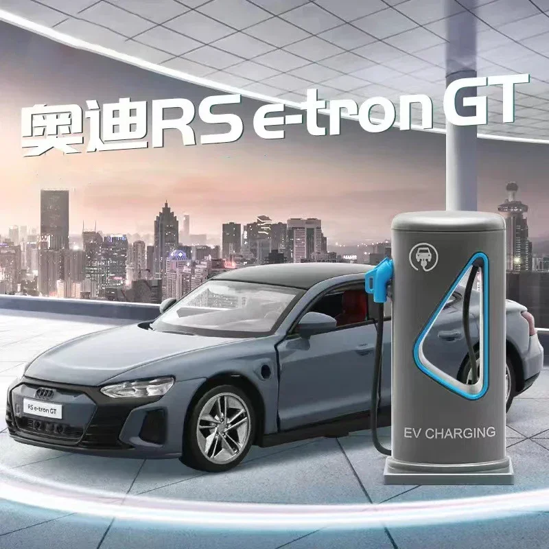 1:36 Audi RS e-tron GT Charging Pile Alloy Diecast Model Toy Cars Sound Light Pull Back Car Vehicle Toys